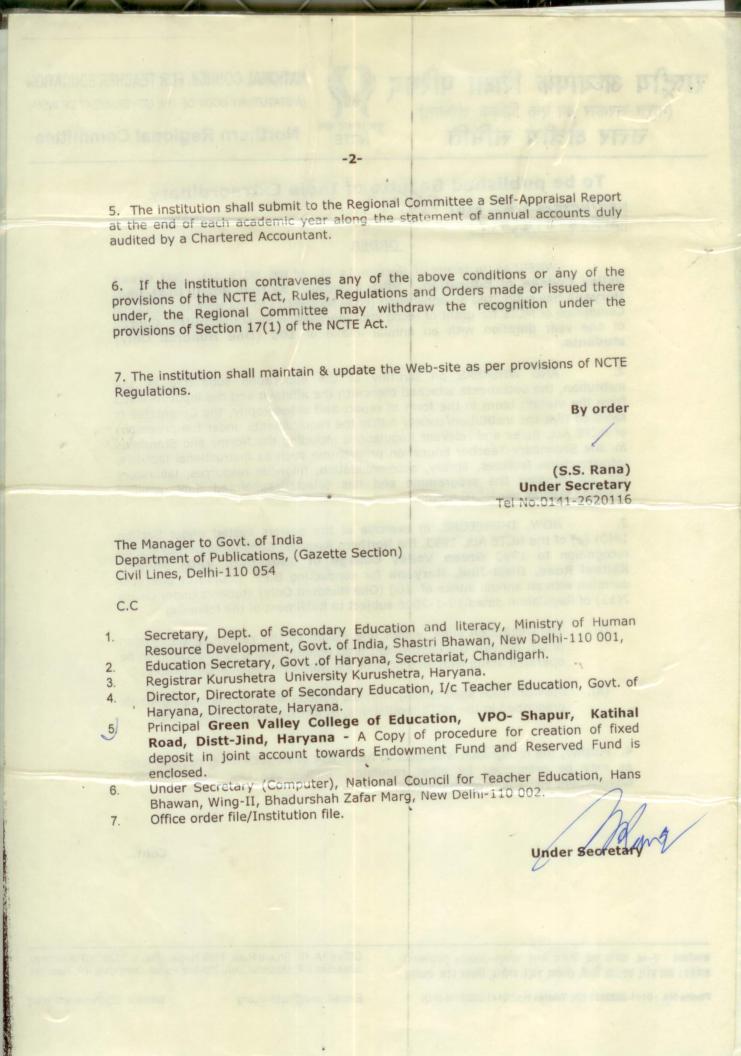 Recognition Order NCTE B.Ed.-2007 Back